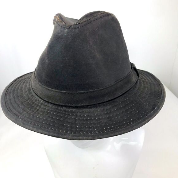 Outdoor Cap Dark Brown Waxed Indiana Jones Brimmed Fedora Hat - Picture 1 of 14